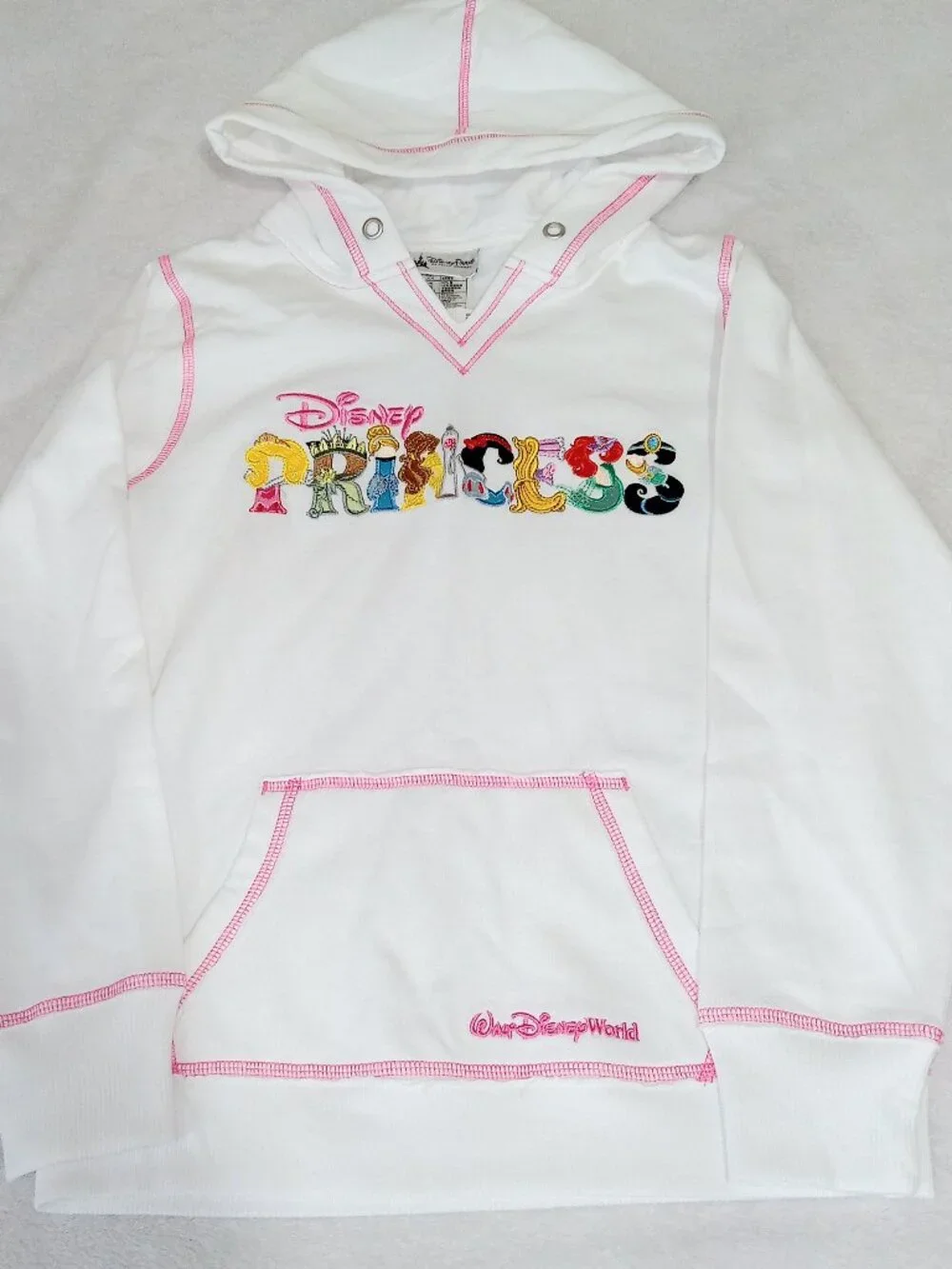 Disney Parks Princess Hoodie Girls Large 10/12 NWT White Pink Walt Disney World